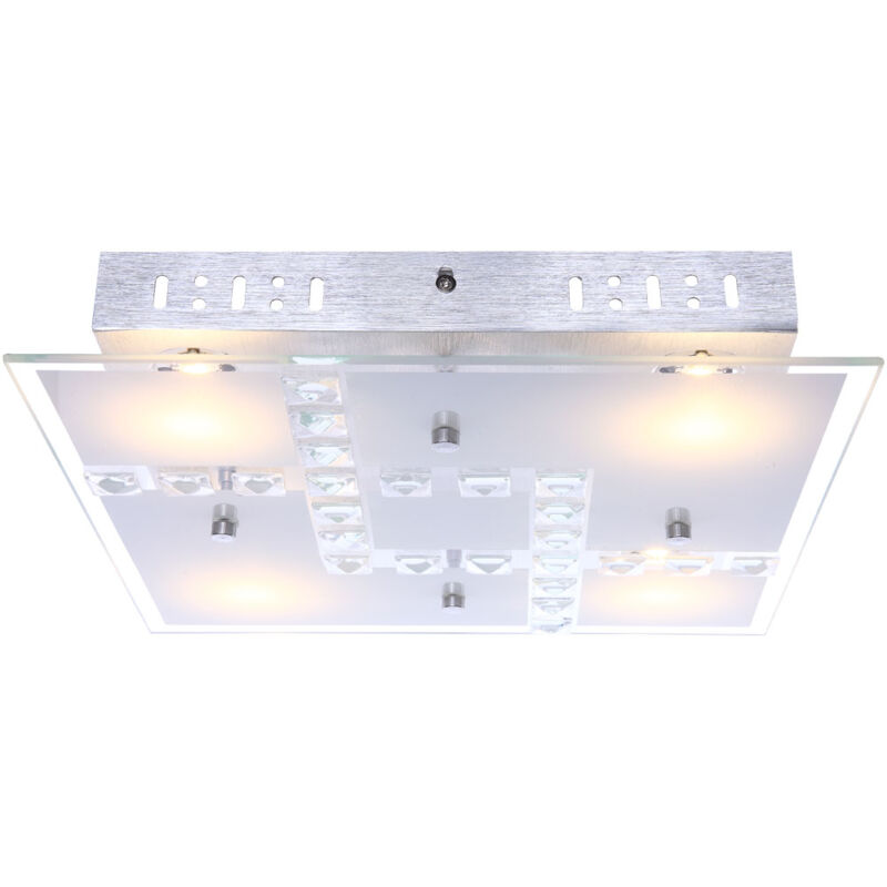 foto del prodotto globo lighting plafoniera cristalli lampada soggiorno soffitto plafoniera vetro, alluminio, 4x led 5w 400lm bianco caldo, lxwxh 32x32x6,5 cm