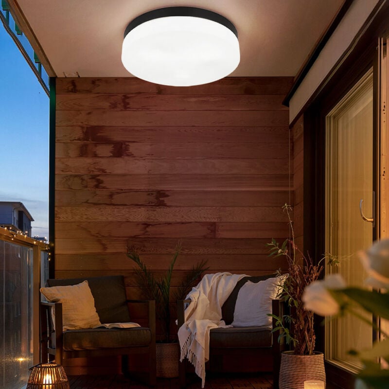 foto del prodotto globo lighting plafoniera da bagno lampada da terrazza lampada da esterno lampada da balcone resistente alle intemperie ip44, vetro alluminio nero,