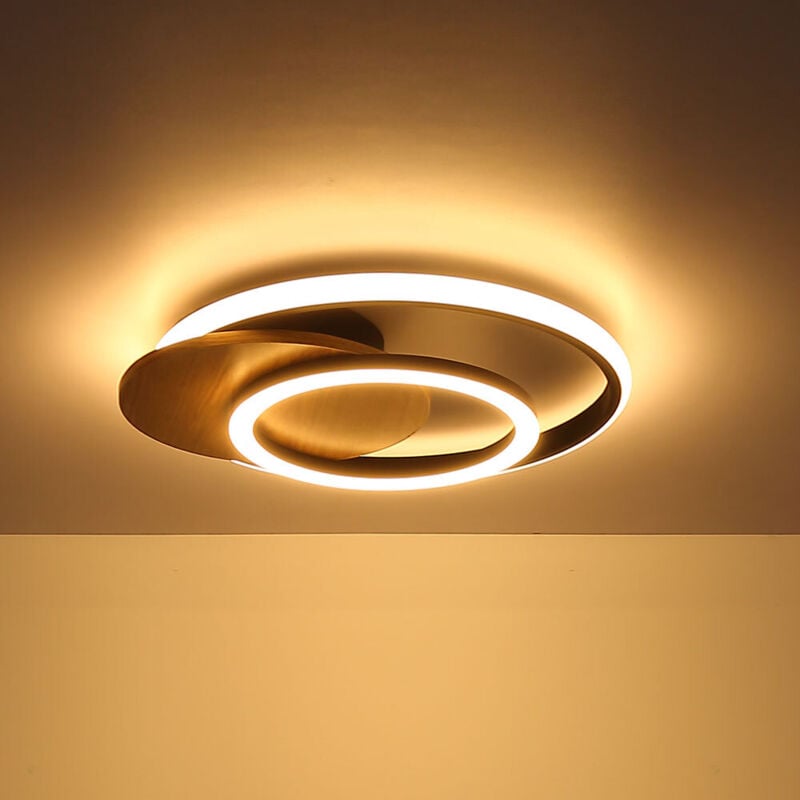 foto del prodotto globo lighting plafoniera design legno anelli luce nero mdf soggiorno luce nero naturale, led 24w 1100lm bianco caldo, lxlxh 38x36x6,5 cm