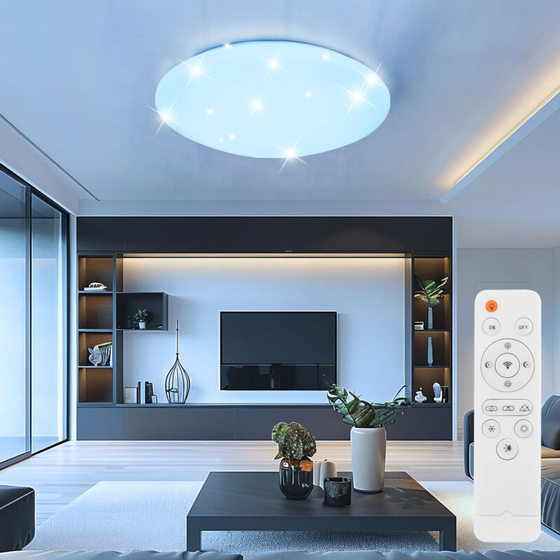 foto del prodotto globo lighting plafoniera dimmerabile con telecomando lampada led da soggiorno effetto stella camera da letto, 24w 1800lm bianco caldobianco