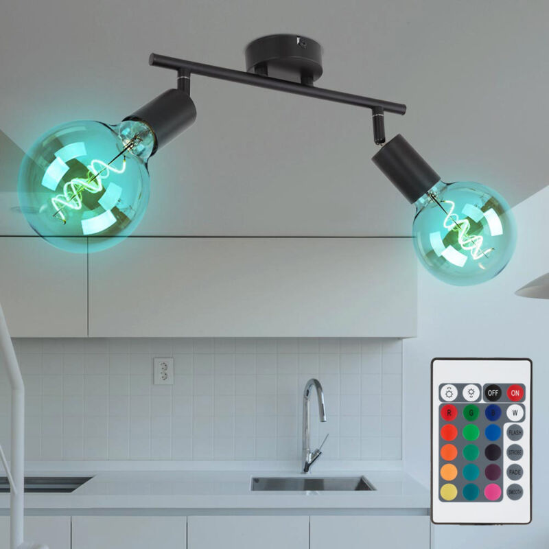 foto del prodotto globo lighting plafoniera faretto a 2 fiamme, lampada da soffitto orientabile faretto nero, metallo, dimmerabile con telecomando, 2x led rgb 8,5w