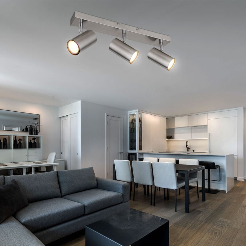 foto del prodotto globo lighting plafoniera faretto da soffitto argento plafoniera soggiorno a 3 luci nichel con faretti mobili, metallo, 3xgu10, lxpxh 41x6x12 cm
