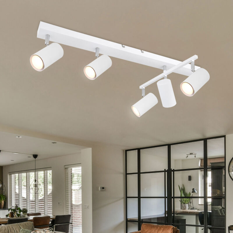 foto del prodotto globo lighting plafoniera faretto da soffitto bianco lampada da soffitto bianca faretto a 5 luci orientabile, faretti flessibili, metallo, 5 prese