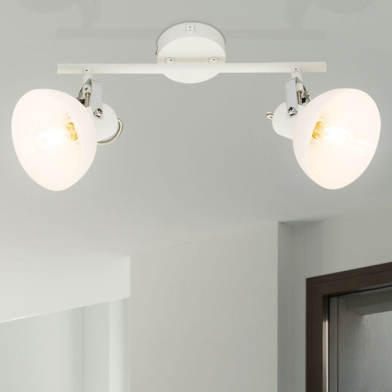 foto del prodotto globo lighting plafoniera faretto orientabile da soffitto in vetro bianco cromato, interruttore, 2x led 4w 320lm bianco caldo, l 35 cm
