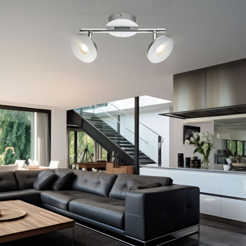 foto del prodotto globo lighting plafoniera faretto striscia spot orientabile faretto a 2 luci argento, alluminio opalino, led 6w 420lm bianco caldo, axp 14,2x25,4 cm