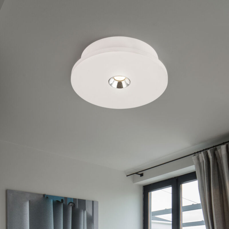 foto del prodotto globo lighting plafoniera in gesso bianco per cucina moderna, lampada da soffitto cromata, led 4w 200lm bianco caldo, pxh 16x4,5 cm