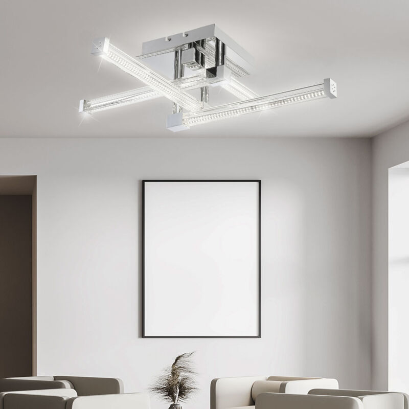 foto del prodotto globo lighting plafoniera in vetro trasparente lampada da soggiorno design cromo, led 25,6w 2918lm bianco neutro, lxlxh 69,2x69,2x18,9 cm