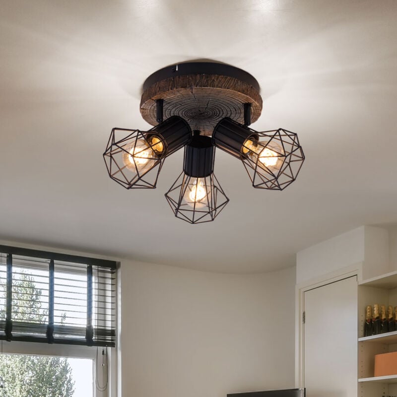 foto del prodotto globo lighting plafoniera lampada da soffitto faretto lampada soggiorno camera da letto, faretti mobili 3 lampadine, metallo vintage aspetto legno