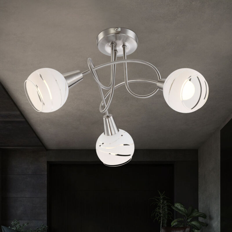 foto del prodotto globo lighting plafoniera led 3 luci faretto da soffitto faretto vetro satinato 3 faretti, nichel opaco, 3x 4w 400lm bianco caldo, dxh 39x24,6 cm