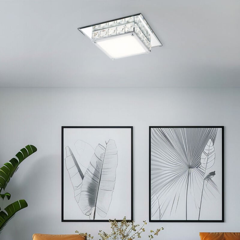 foto del prodotto globo lighting plafoniera led cristalli soggiorno lampada da soffitto cromata vetro cristallo, 12w 720lm bianco neutro, lxlxh 25x25x7,6 cm