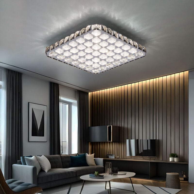 foto del prodotto globo lighting plafoniera led da soggiorno plafoniera con cristalli, metallo, 30w 1960lm bianco caldo, lxlxh 39x39x8 cm globo 67073d2