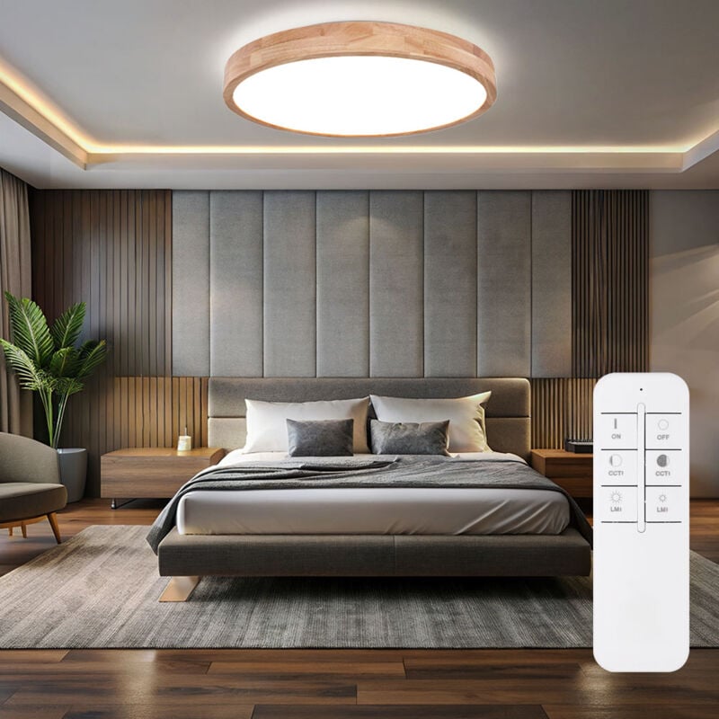 foto del prodotto globo lighting plafoniera led effetto legno plafoniera dimmerabile telecomando lampada sala da pranzo lampada soggiorno, metallo plastica bianco,