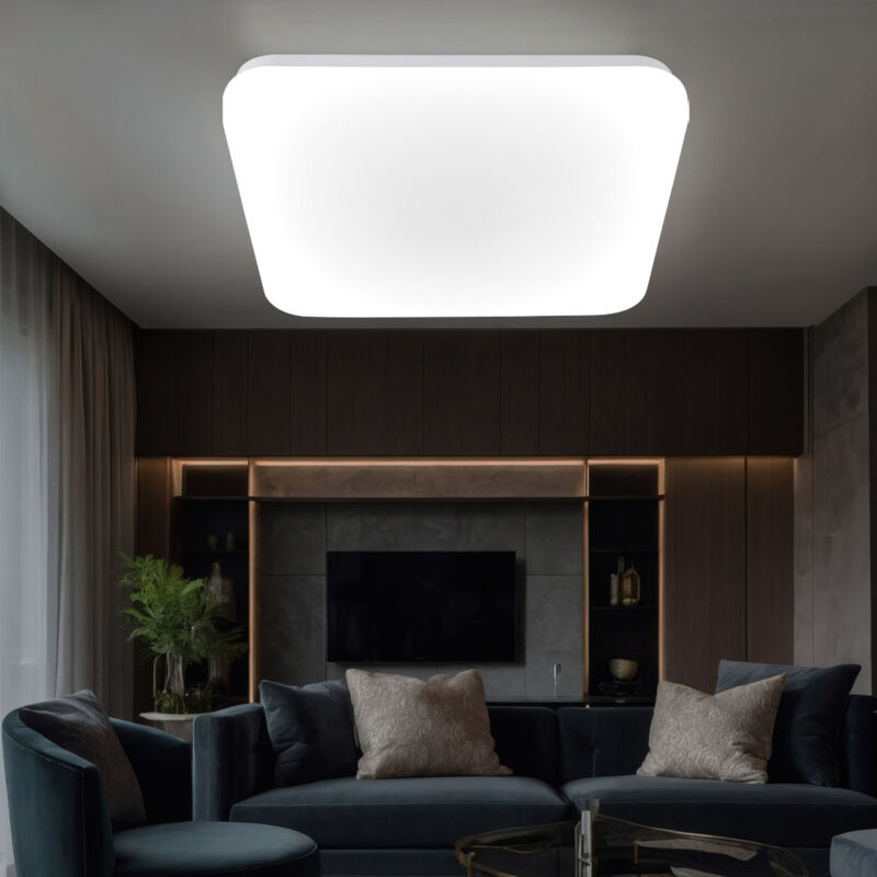 foto del prodotto globo lighting plafoniera led quadrata plafoniera bianca opale da soggiorno moderna, metallo, 28w 1000lm bianco caldo, lxpxh 33,5x33,5x5 cm
