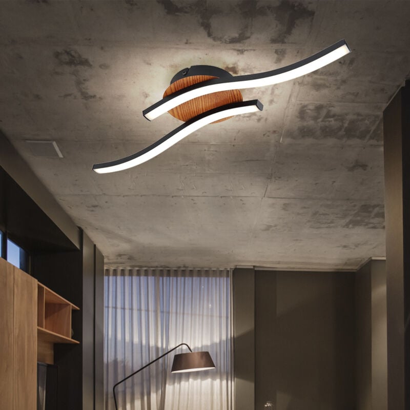 foto del prodotto globo lighting plafoniera led soggiorno lampada 2 fiamme plafoniera aspetto legno, moderna, metallo acrilico nero opale, 2x led 12w 800lm 3000k,
