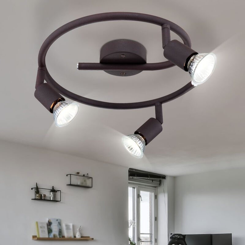 foto del prodotto globo lighting plafoniera, luce soggiorno, lampada sala da pranzo, faretto, faretto da soffitto, metallo color ruggine marrone, faretti a 3 luci,