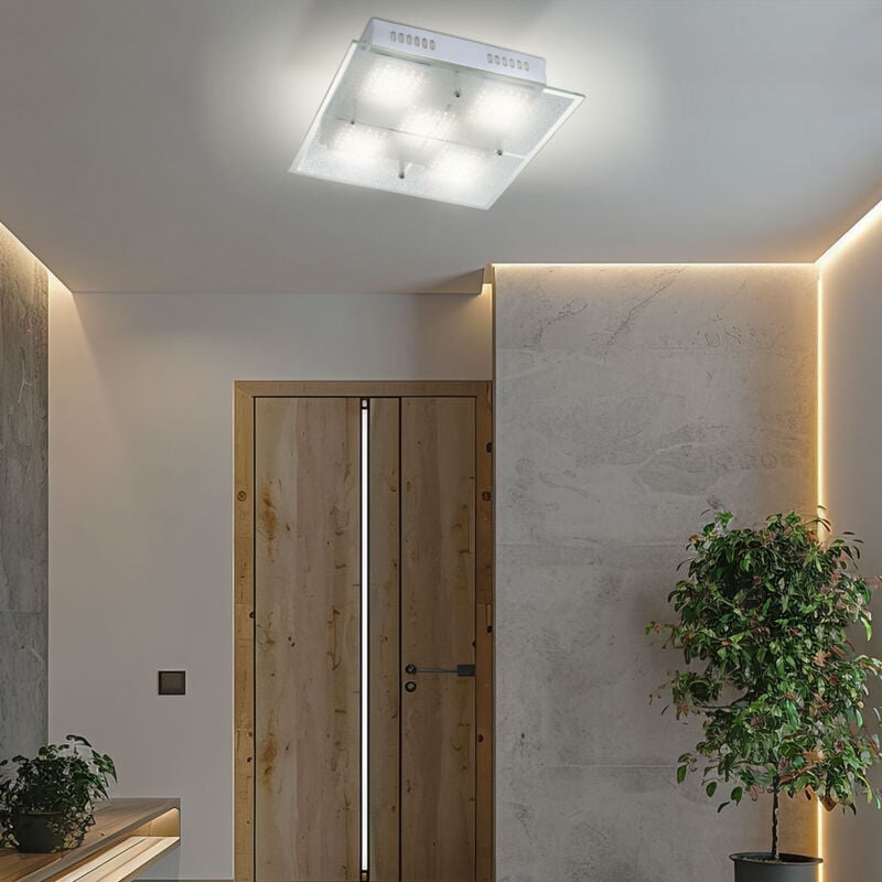 foto del prodotto globo lighting plafoniera, luce soggiorno, lampada sala da pranzo, plafoniera, lampada corridoio, luce cucina, vetro metallo cromo satinato, led