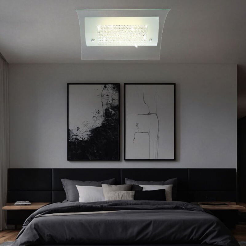 foto del prodotto globo lighting plafoniera plafoniera cristallo lampada da soggiorno, cristalli trasparenti classici in vetro satinato, led 15w 1100lm bianco