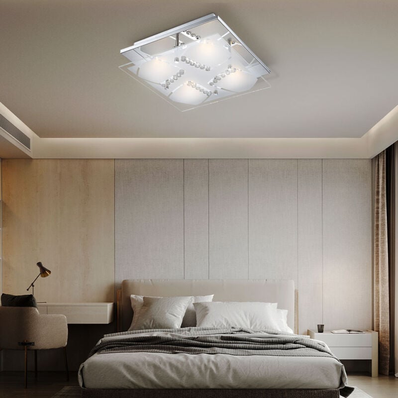 foto del prodotto globo lighting plafoniera plafoniera cristallo luce soggiorno lampada soggiorno, cromo vetro cristalli trasparenti, led 4w 1600lm bianco caldo,