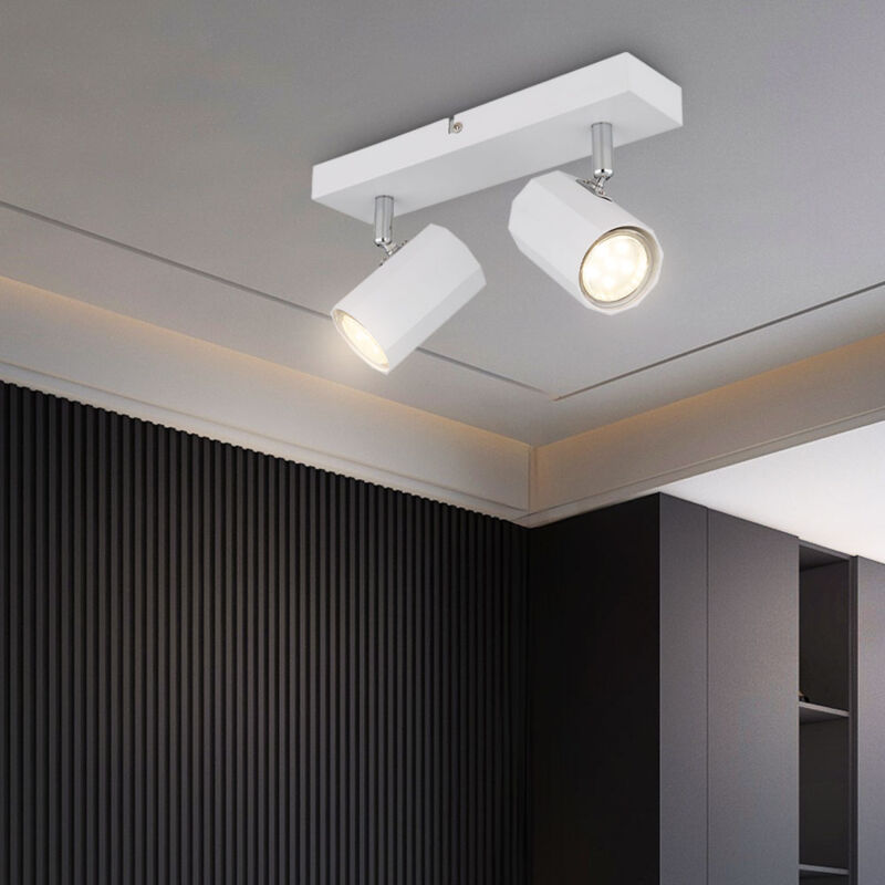 foto del prodotto globo lighting plafoniera plafoniera faretto 2 fiamme faretto mobile spot bianco regolabile, metallo scandinavo nickel, 2x prese gu10, lxlxh