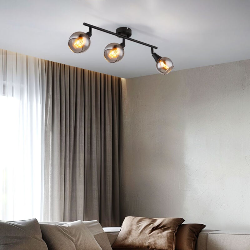 foto del prodotto globo lighting plafoniera plafoniera luce soggiorno lampada sala da pranzo lampada camera da letto, vetro metallo colore nero fumo, 3 lampadine