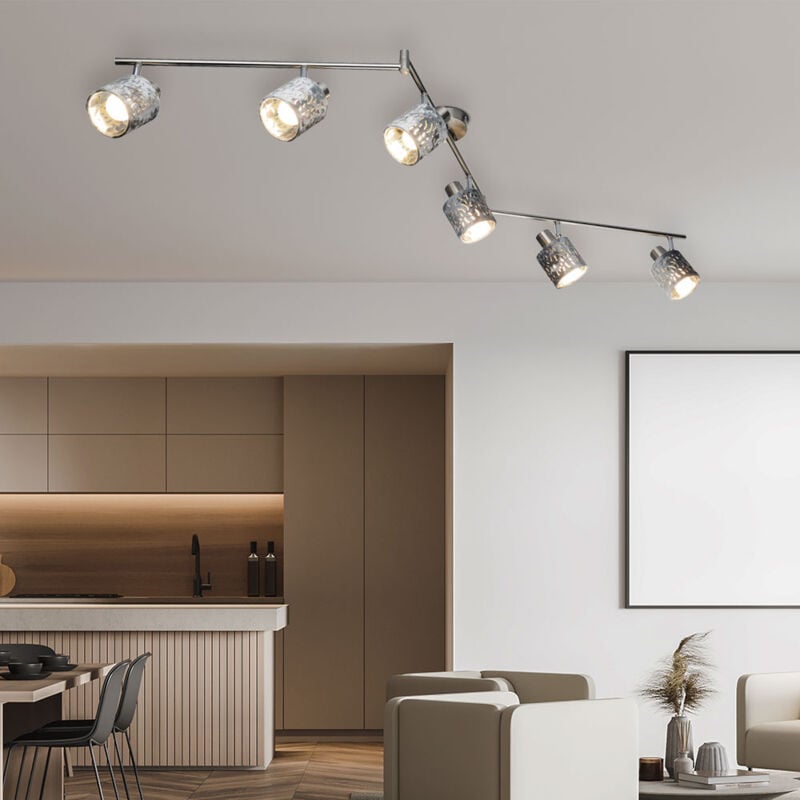 foto del prodotto globo lighting plafoniera plafoniera spot bar a 6 luci lampada da soggiorno orientabile, metallo velluto argento, 6x e14 lxh 145x18 cm
