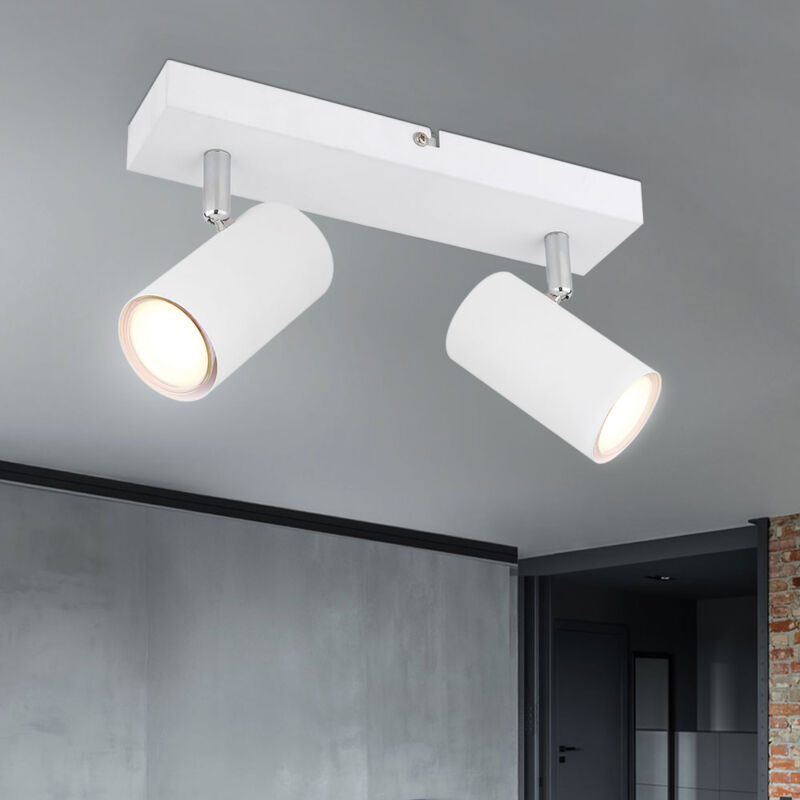 foto del prodotto globo lighting plafoniera spot 2 fiamme faretto da soffitto bianco lampada da soffitto soggiorno con faretti orientabili, metallo, 2x gu10, lxlxh