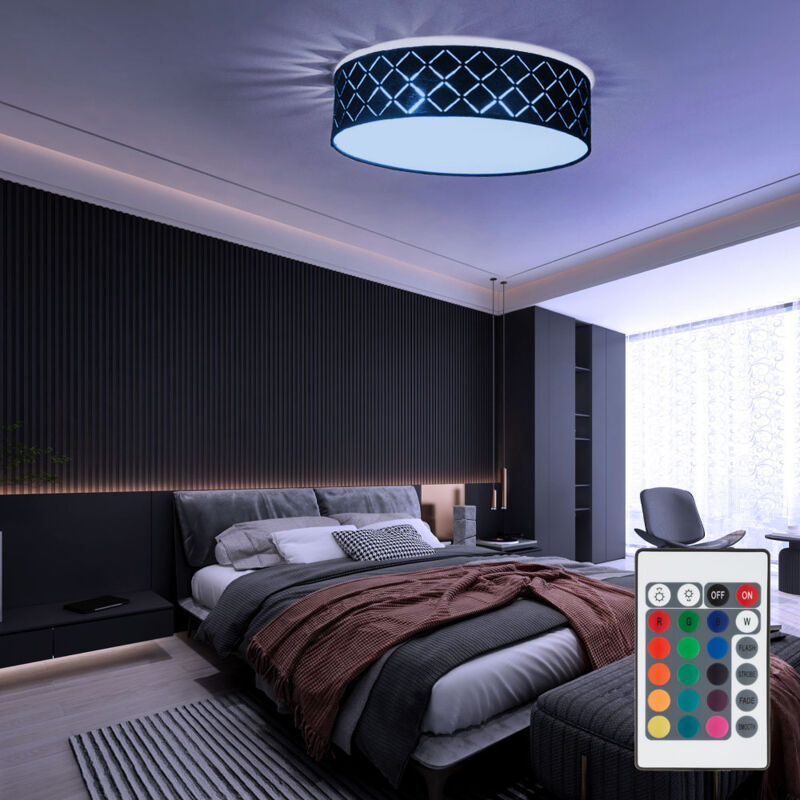 foto del prodotto globo lighting plafoniera tessile nera lampada da soffitto nero oro soggiorno rotonda, finitura satinata, dimmerabile con telecomando, 2x led rgb