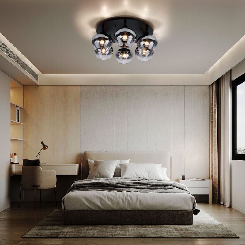 foto del prodotto globo lighting plafoniera, vetro fum , plafoniera, lampada sala da pranzo, rotonda, sfera di vetro, camera da letto, metallo nero, 6x e27, pxh