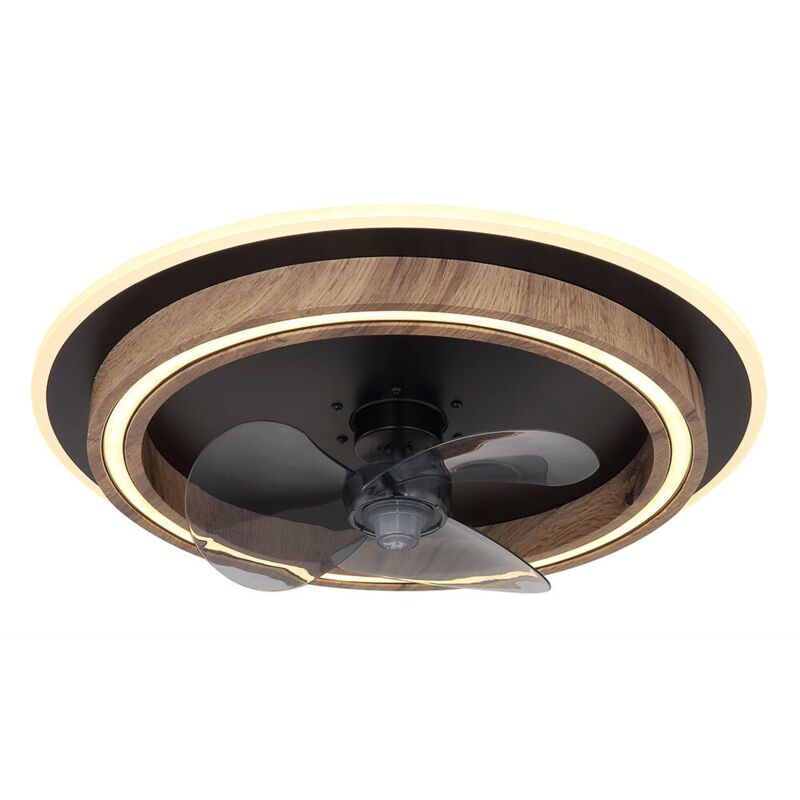 foto del prodotto globo lighting ventilatore da soffitto a led con telecomando luce a soffitto cct dimmerabile ventilatore effetto legno nero fumo, avanti indietro 6