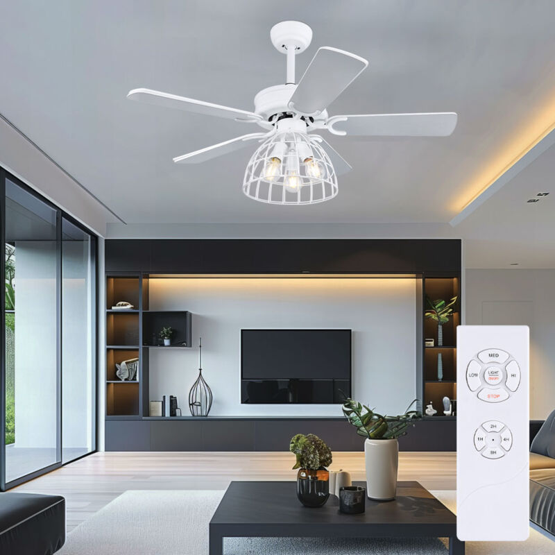 foto del prodotto globo lighting ventilatore da soffitto con telecomando, bianco grigio opaco, design a gabbia in rete metallica 3 velocit 60w, 3x e27 pxh 106 x 58