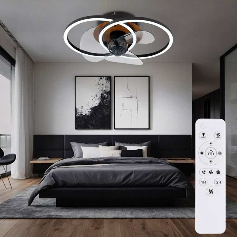 foto del prodotto globo lighting ventilatore da soffitto plafoniera stanza ventilatore soggiorno, metallo alluminio aspetto legno nero, telecomando dimmerabile cct