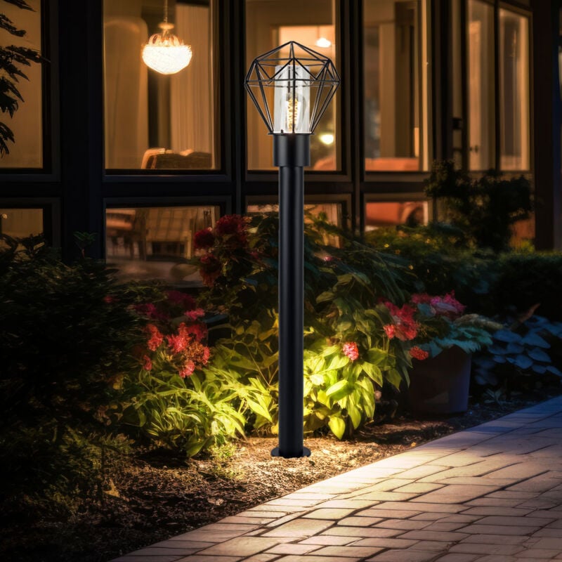foto del prodotto globo luce led da esterno luce da patio lampada da terra industriale nero acciaio inox piedistallo luce, 1x e27 filamento led bianco caldo, lxh