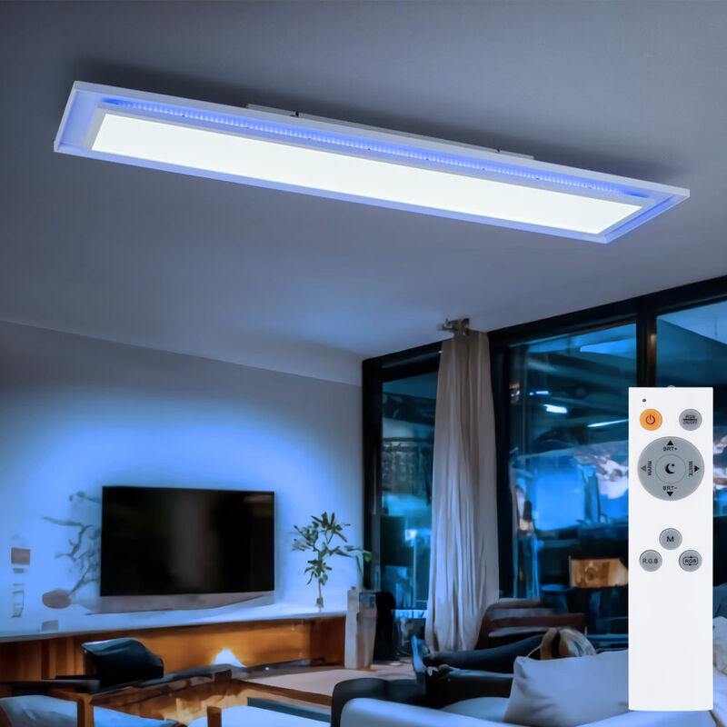 foto del prodotto globo pannello da soffitto a led plafoniera cambiacolore con telecomando pannello da superficie, cct, led rgb 24w 1460lm 2700 6500k, l 85 cm