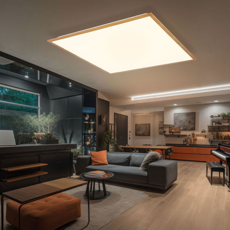 foto del prodotto globo pannello da soffitto plafoniera luce di design a pannello a plafone lampada da soggiorno in simil legno, plastica alluminio, 1x led 36 watt
