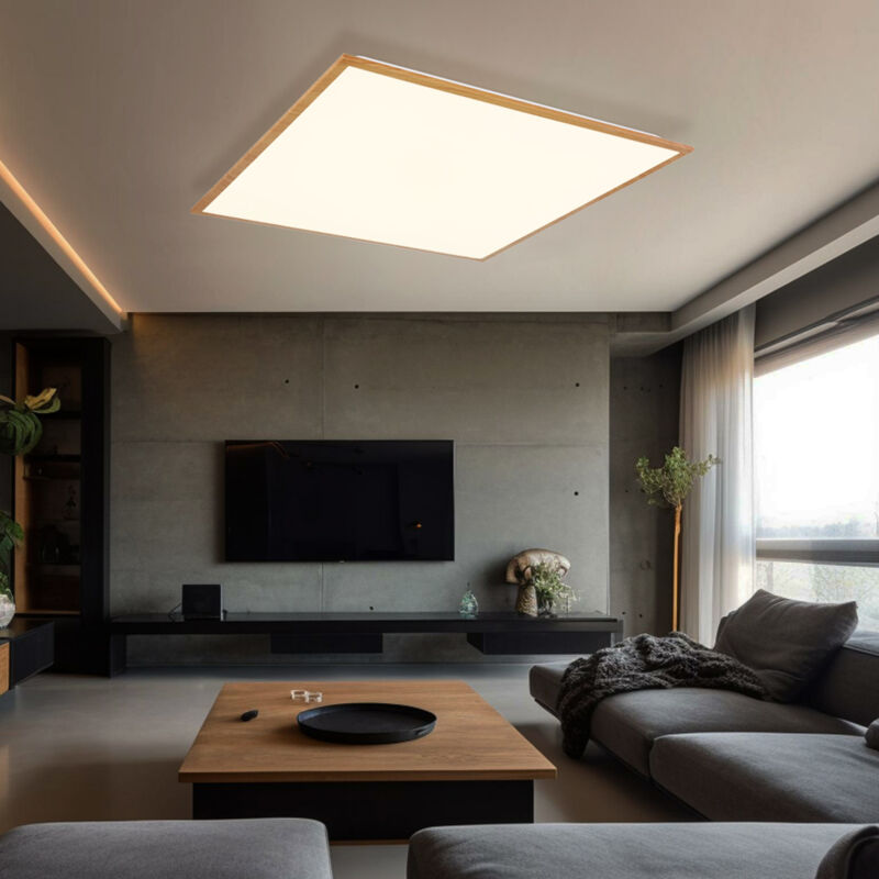 foto del prodotto globo pannello da soffitto plafoniera luce di design a pannello a plafone lampada da soggiorno in simil legno, plastica alluminio, 1x led 36 watt