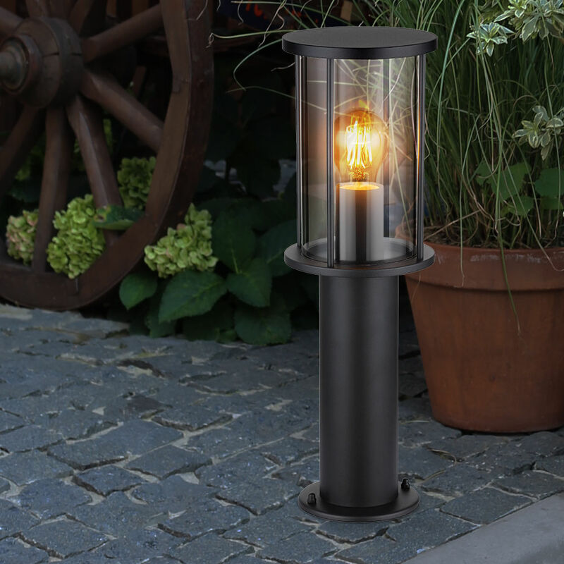 foto del prodotto globo piantana da giardino lampada da terra lampada da esterno nera, segnapasso resistente alle intemperie, paralume acciaio inox fum , e27, pxh