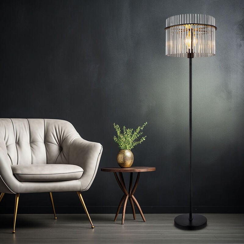 foto del prodotto globo piantana gorley nero e cromo con pendenti fumo 1 x e 27