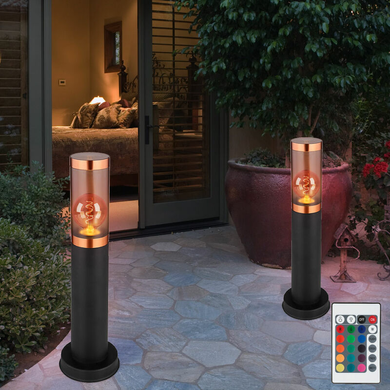 foto del prodotto globo piedistallo luminoso dimmerabile con telecomando lampione led lampada da terra per esterni, cambio colore rgb, plastica acciaio inossidabile,