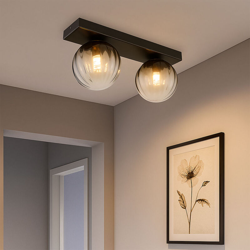 foto del prodotto globo plafoniera 2 fiamme lampada da soffitto lampada da soggiorno in vetro fum nero opaco lampada da corridoio, 2x g9, lxh 35 x 15 cm
