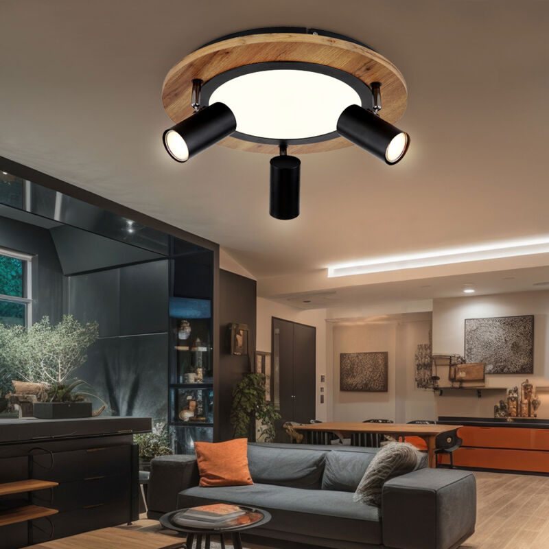 foto del prodotto globo plafoniera 3 livelli plafoniera faretto faretto orientabile legno, 3x gu10, 1x led 15w 1300lm bianco caldo, dxh 40x18 cm