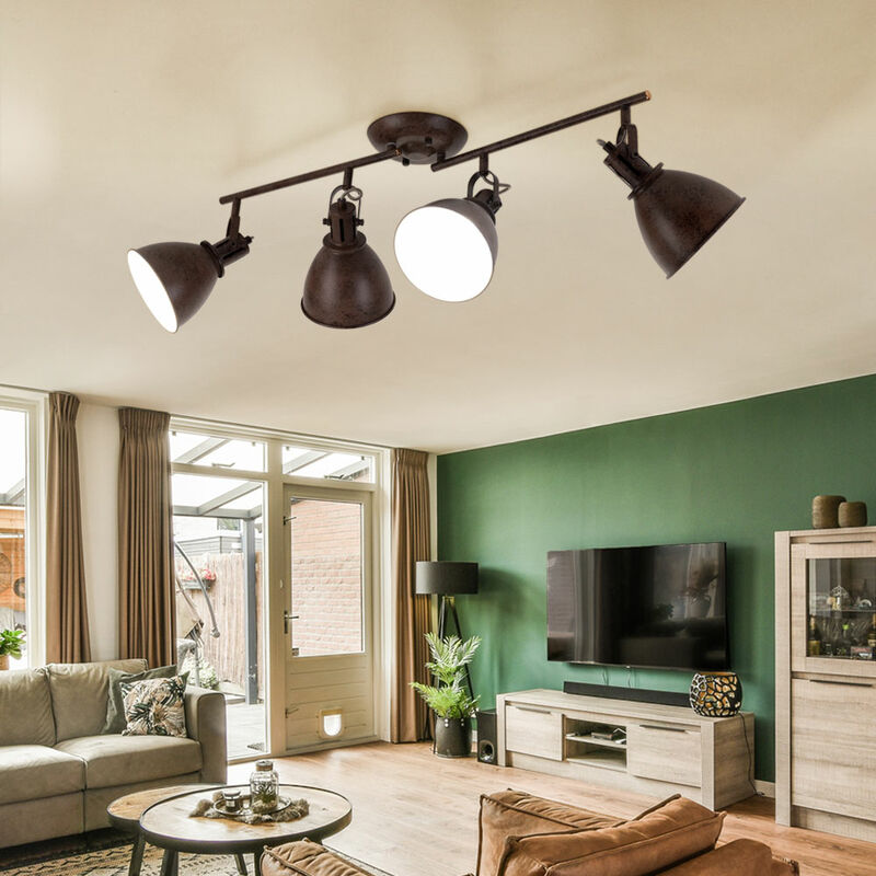 foto del prodotto globo plafoniera 4 faretti spot bar faretto spot mobile lampada da soffitto, metallo ruggine, 4x prese e14, lxpxh 80x15x20 cm