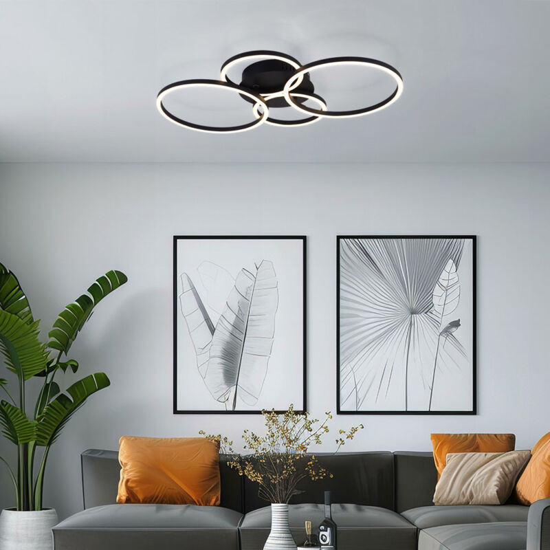 immagine 0 del prodotto globo plafoniera ad anello lampada da soffitto per interni design a quattro anelli, nero opale opaco, metallo, led, lxlxa 65,5x40,6x7,5 cm