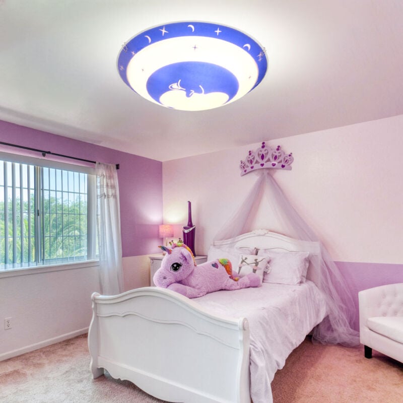 foto del prodotto globo plafoniera camera dei bambini vetro camera dei bambini luce stelle bambino bambini plafoniera luna blu, metallo, 1x e27, dxh 30x9