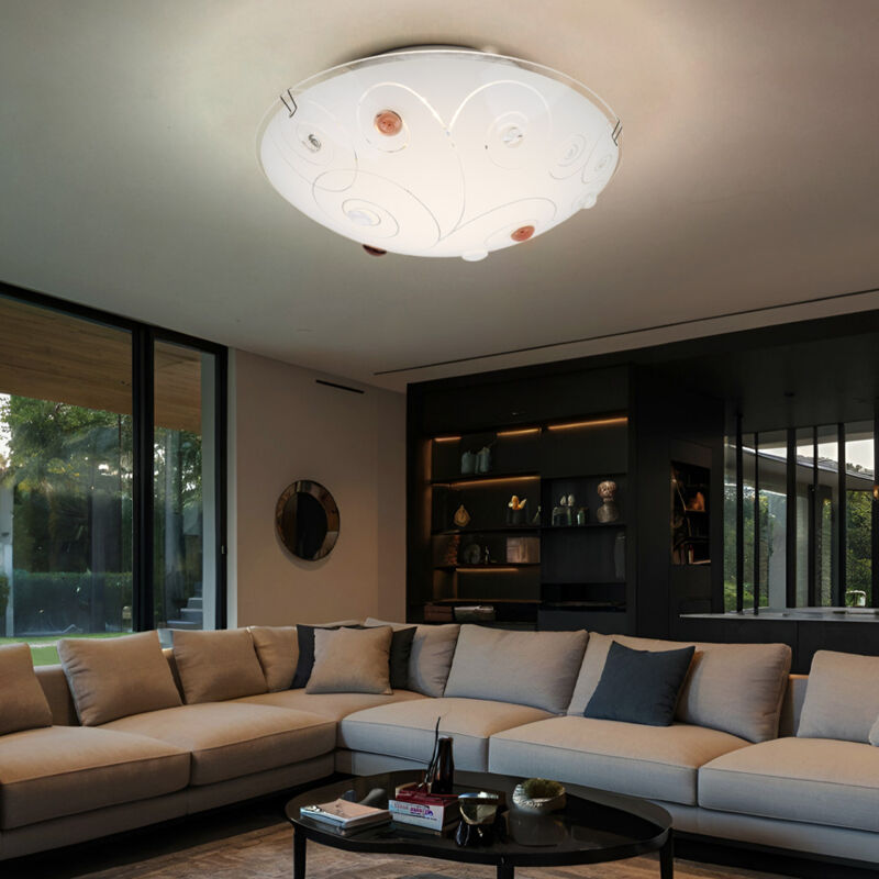 foto del prodotto globo plafoniera con paralume in vetro lampada da soffitto a 1 fiamma illuminazione da soggiorno opale con pietre decorative, linee in metallo