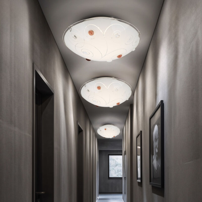 foto del prodotto globo plafoniera con paralume in vetro lampada da soffitto a 1 fiamma illuminazione da soggiorno opale con pietre decorative, linee in metallo