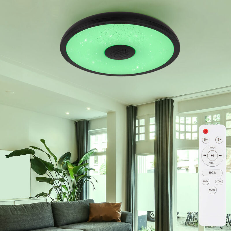 foto del prodotto globo plafoniera con speaker bluetooth plafoniera con cambio colore, lampada dimmerabile con telecomando, effetto stella, 1x led 18w rgb 3w