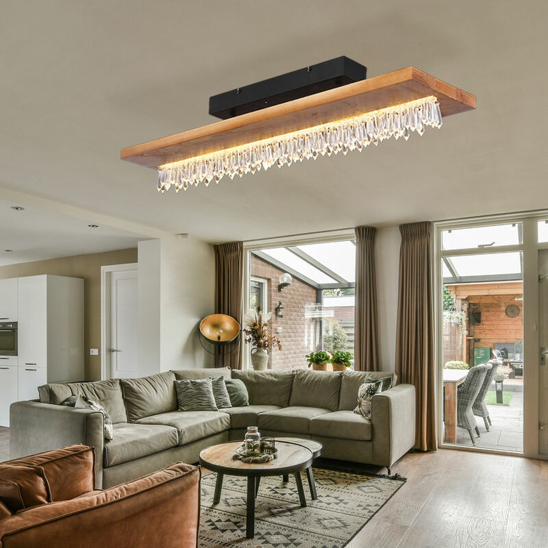 foto del prodotto globo plafoniera cristallo moderna plafoniera legno led lampada in legno sala da pranzo, decoro cristallo, effetto legno, metallo nero opale