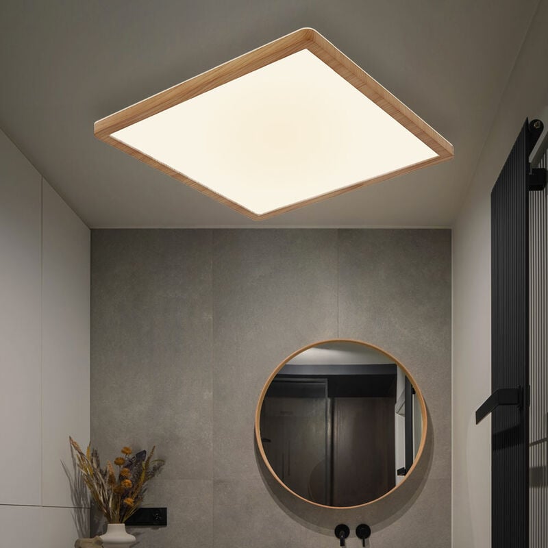 foto del prodotto globo plafoniera da bagno lampada da soffitto led 3 livelli dimmer lampada da soggiorno, retroilluminazione, aspetto legno, 18w 1600lm bianco