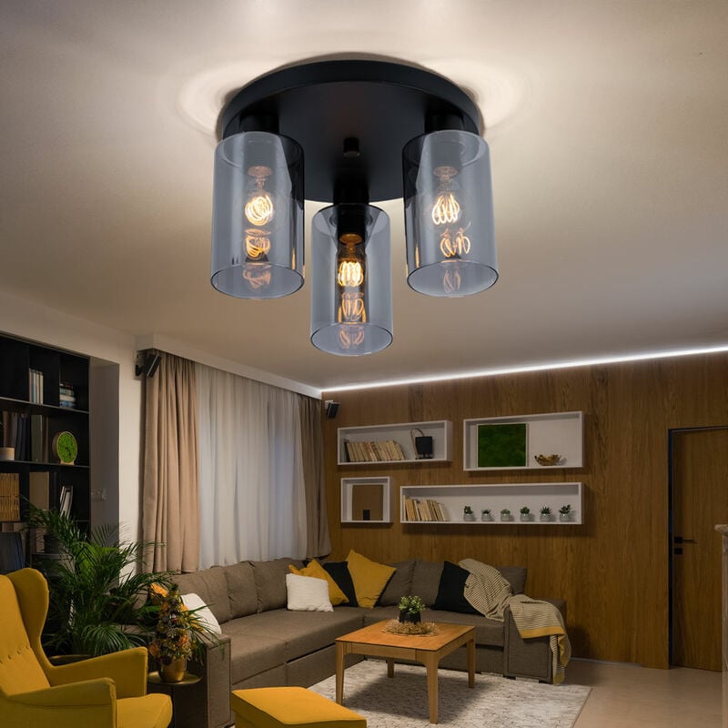 foto del prodotto globo plafoniera design lampada in vetro lampada soggiorno, moderna 3 fiamme, plafoniera in nero, paralume in vetro metallo, attacco 3x e27, dxh