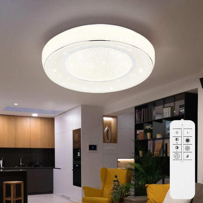 foto del prodotto globo plafoniera dimmerabile con telecomando plafoniera led soggiorno cristallo, effetto cielo stellato, temperatura colore regolabile con luce